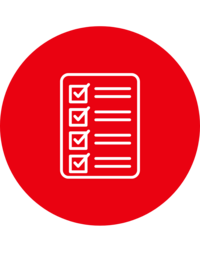 Roter Kreis mit Listensymbol und Häkchen