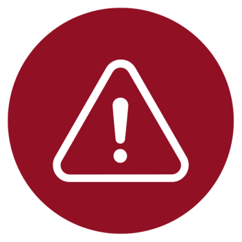 Weißes Warndreieck mit Aufrufezeichen auf rotem Kreis.