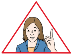 Eine Frau hebt den Zeigefinger nach oben. Ein Dreieck mit einen roten Linie rahmt sie ein.