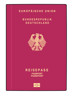 Grafik eines deutschen Reisepasses mit dem Bundesadler auf dem Ausweisumschlag.