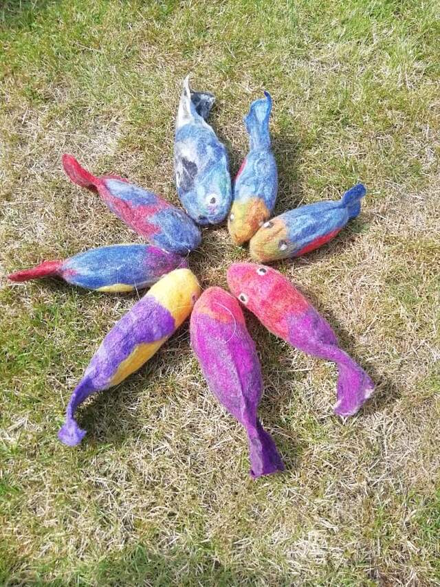 Gefilzte Fische im Gras