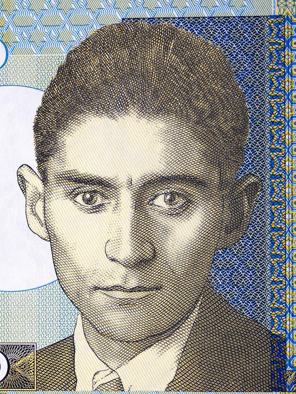 Portrait von Franz Kafka auf tschechischem Geldschein. Portrait des jungen Franz Kafka auf einem tschechischem Geldschein.