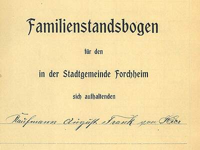 Ein Ausschnitt eines Titelblatts für eine Sammlung von Familienstandbögen