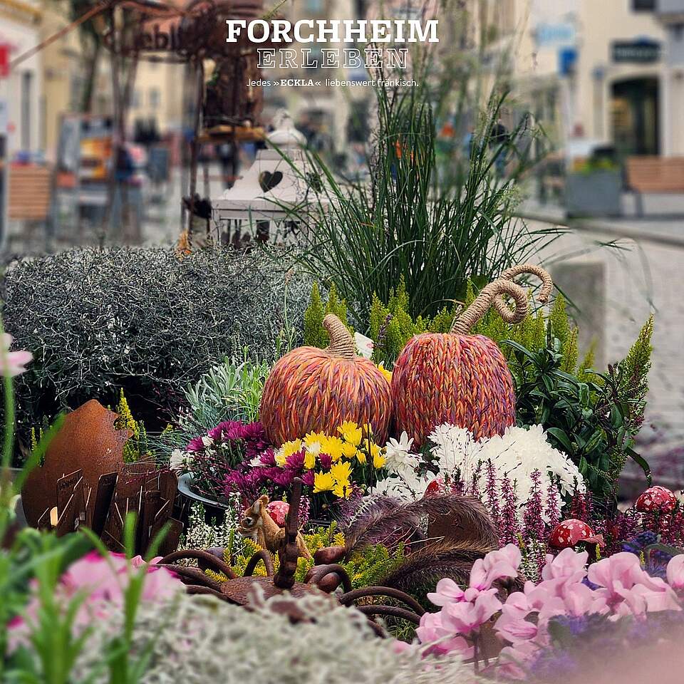 Herbstlich dekorierte Hauptstraße in Forchheim