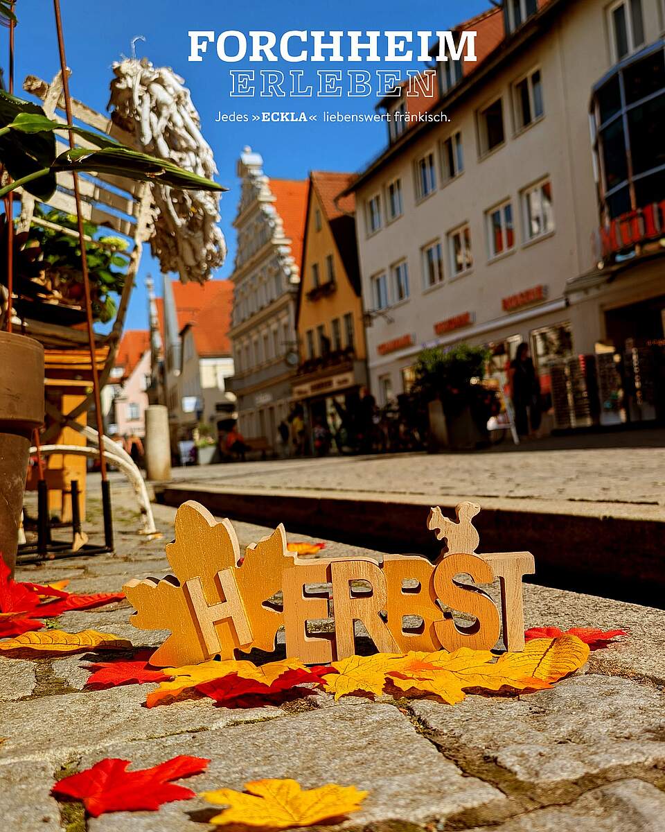 Foto mit Blättern und dem Wort Herbst