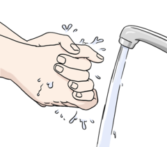 Eine Person wäscht sich die Hände.