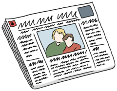 Zeichnung einer Tageszeitung mit großem Foto auf der Titel-Seite. Zeichnung einer Tageszeitung mit großem Foto auf der Titel-Seite..